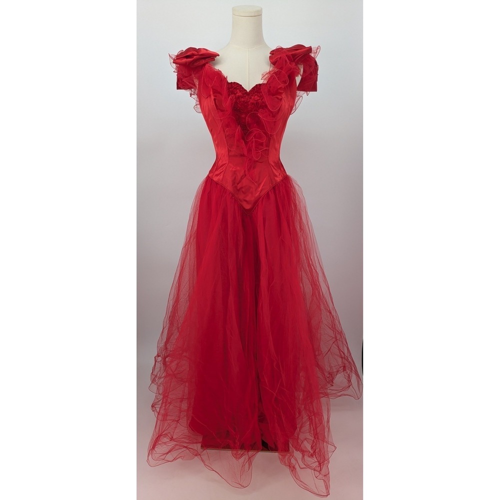 Mike Benet Formals Gown Red Womens Vintage 10 Modern 4 Tulle Satin Bow 80s Dress